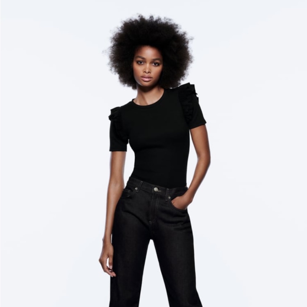 Zara Ruffled Ribbed Bodysuit